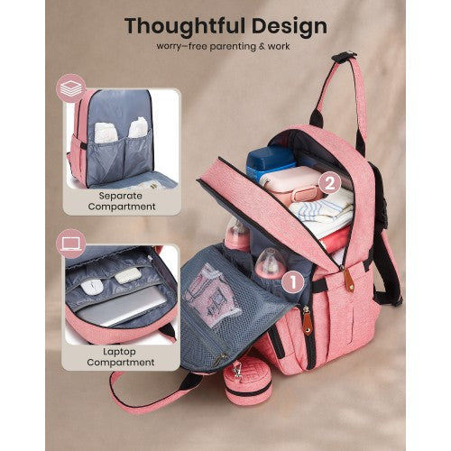 BCK2615 - Kono 3-in-1 Mummy Nappy Backpack Set with Changing Mat & Insulated Pacifier Pouch - Pink by LuluBags