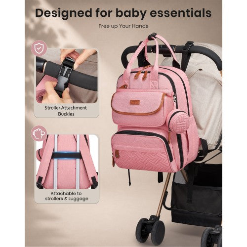 BCK2615 - Kono 3-in-1 Mummy Nappy Backpack Set with Changing Mat & Insulated Pacifier Pouch - Pink by LuluBags