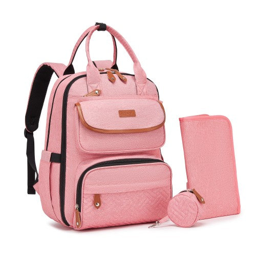 BCK2615 - Kono 3-in-1 Mummy Nappy Backpack Set with Changing Mat & Insulated Pacifier Pouch - Pink by LuluBags