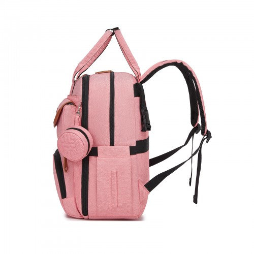BCK2615 - Kono 3-in-1 Mummy Nappy Backpack Set with Changing Mat & Insulated Pacifier Pouch - Pink by LuluBags