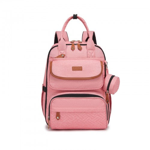 BCK2615 - Kono 3-in-1 Mummy Nappy Backpack Set with Changing Mat & Insulated Pacifier Pouch - Pink by LuluBags