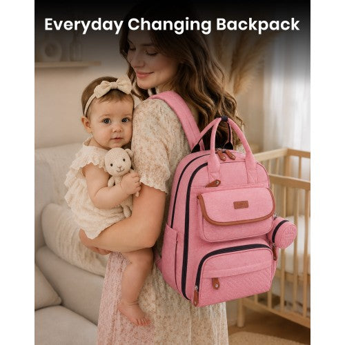 BCK2615 - Kono 3-in-1 Mummy Nappy Backpack Set with Changing Mat & Insulated Pacifier Pouch - Pink by LuluBags