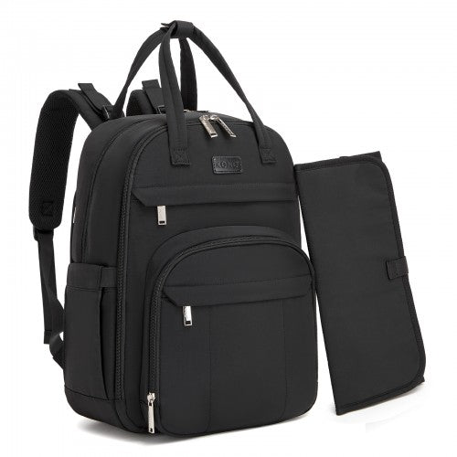 BCK2623 - Kono 2-in-1 Nappy Changing Backpack Set, Large Capacity Diaper Bag With Changing Mat - Black by LuluBags