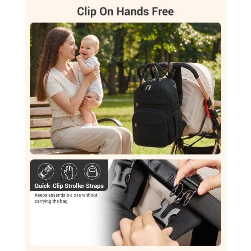 BCK2623 - Kono 2-in-1 Nappy Changing Backpack Set, Large Capacity Diaper Bag With Changing Mat - Black by LuluBags