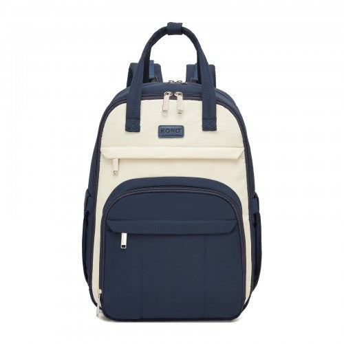 BCK2623 - Kono 2-in-1 Nappy Changing Backpack Set, Large Capacity Diaper Bag With Changing Mat - Navy And Beige by LuluBags