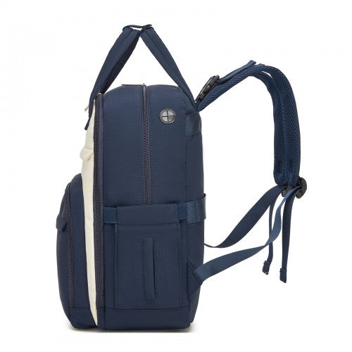 BCK2623 - Kono 2-in-1 Nappy Changing Backpack Set, Large Capacity Diaper Bag With Changing Mat - Navy And Beige by LuluBags