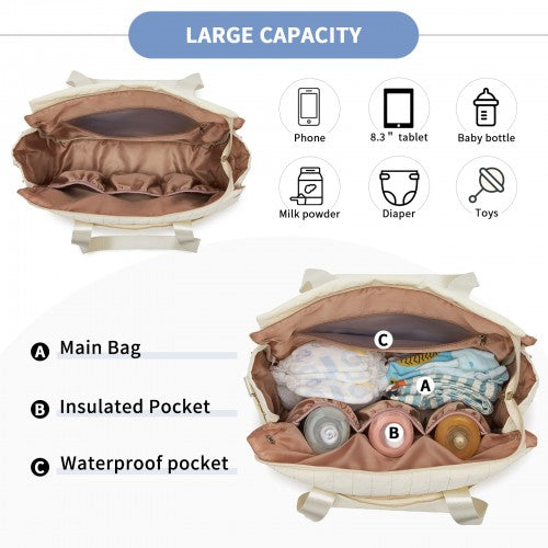 BCM2517 - Miss Lulu Stylish and Spacious Maternity Diaper Bag with Insulated Baby Bottle Pockets,Wet-Dry Separation,Stroller Strap - Beige