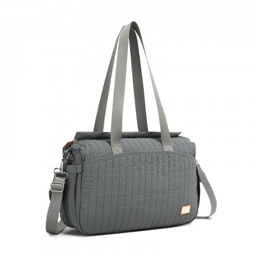Miss Lulu Grey Diaper Bag With Insulated Bottle Pockets And Stroller Strap | Neil's Luggage Store