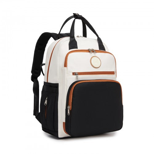BCM2532 - Miss Lulu Stylish Multifunctional Baby Changing Backpack with Insulated Bottle Holders, Stroller Clips & Trolley Sleeve for Everyday & Travel - Black and Beige | Neil's Luggage Store