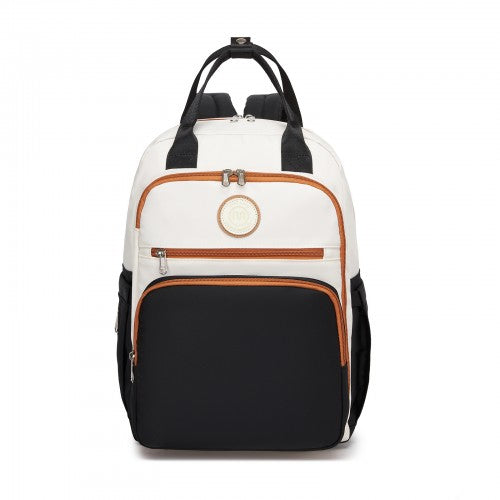 BCM2532 - Miss Lulu Stylish Multifunctional Baby Changing Backpack with Insulated Bottle Holders, Stroller Clips & Trolley Sleeve for Everyday & Travel - Black and Beige | Neil's Luggage Store