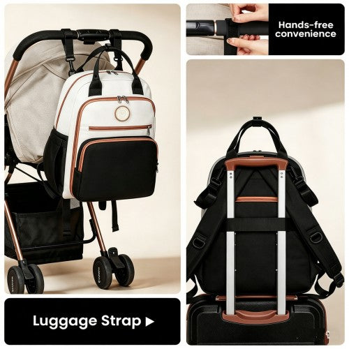 BCM2532 - Miss Lulu Stylish Multifunctional Baby Changing Backpack with Insulated Bottle Holders, Stroller Clips & Trolley Sleeve for Everyday & Travel - Black and Beige