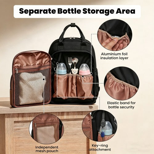 Miss Lulu Baby Changing Backpack Insulated Bottle Holders Stroller Clips Black | Neil's Luggage Store