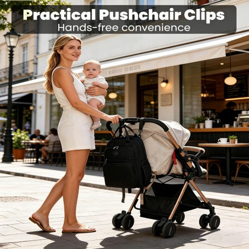 Miss Lulu Baby Changing Backpack Insulated Bottle Holders Stroller Clips Black | Neil's Luggage Store