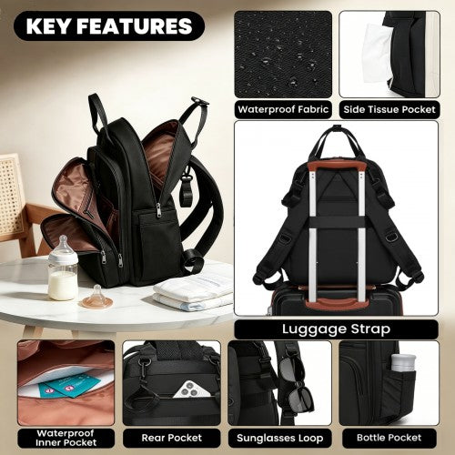 Miss Lulu Baby Changing Backpack Insulated Bottle Holders Stroller Clips Black | Neil's Luggage Store