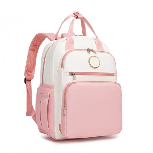 BCM2532 - Miss Lulu Stylish Multifunctional Baby Changing Backpack with Insulated Bottle Holders, Stroller Clips & Trolley Sleeve for Everyday & Travel - Pink and Beige | Neil's Luggage Store