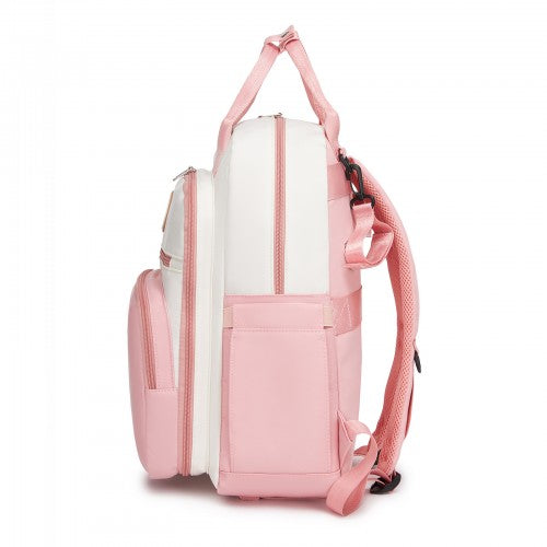BCM2532 - Miss Lulu Stylish Multifunctional Baby Changing Backpack with Insulated Bottle Holders, Stroller Clips & Trolley Sleeve for Everyday & Travel - Pink and Beige