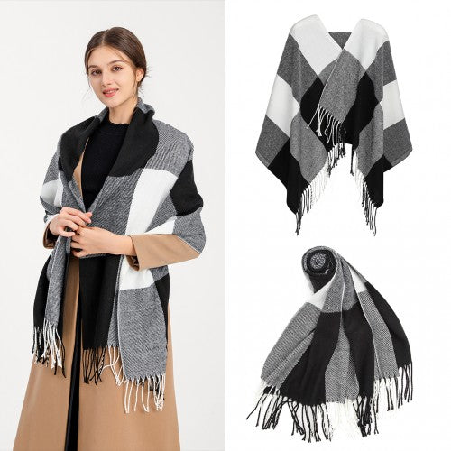 S6430 - Women Fashion Long Shawl Grid Tassel Winter Warm Lattice Large Scarf - Black | Neil's Luggage Store