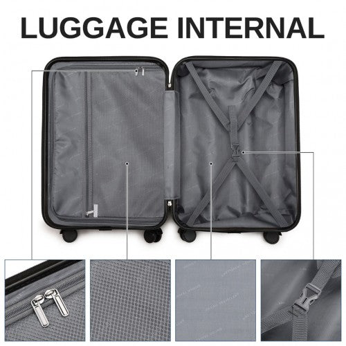 K2391L - British Traveller 24 Inch Durable Polycarbonate and ABS Hard Shell Suitcase With TSA Lock - Black | Neil's Luggage Store