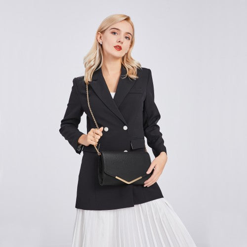 LH2064 - Miss Lulu Vegan Envelope Clutch Bag - Black | Neil's Luggage Store