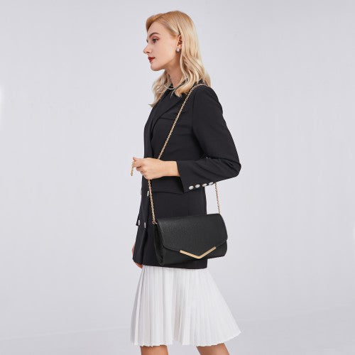 LH2064 - Miss Lulu Vegan Envelope Clutch Bag - Black | Neil's Luggage Store