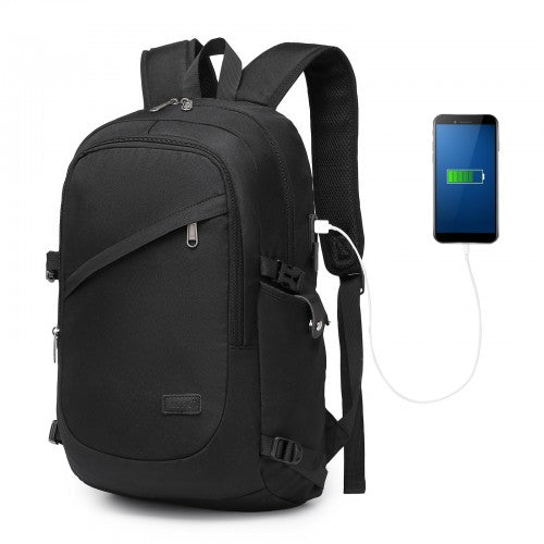 Kono Minimalist Tech Backpack with USB & Type-C Port and Laptop Compartment - Black