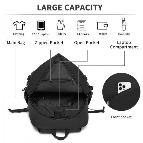 BPK2501 - Kono Modern Urban Style Laptop Backpack – School & Commuter Rucksack with USB & Type-C Charging Port - Black | Neil's Luggage Store