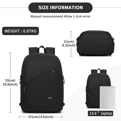 BPK2501 - Kono Modern Urban Style Laptop Backpack – School & Commuter Rucksack with USB & Type-C Charging Port - Black | Neil's Luggage Store