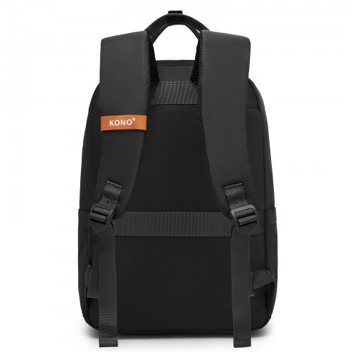 Kono Casual Contemporary Backpack with Laptop Sleeve & Padded Straps - Black