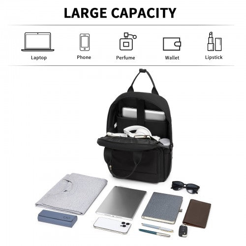 Kono Casual Contemporary Backpack with Laptop Sleeve & Padded Straps - Black