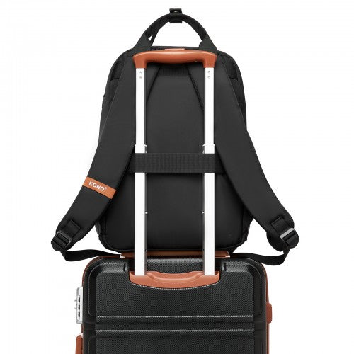 Kono Casual Contemporary Backpack with Laptop Sleeve & Padded Straps - Black
