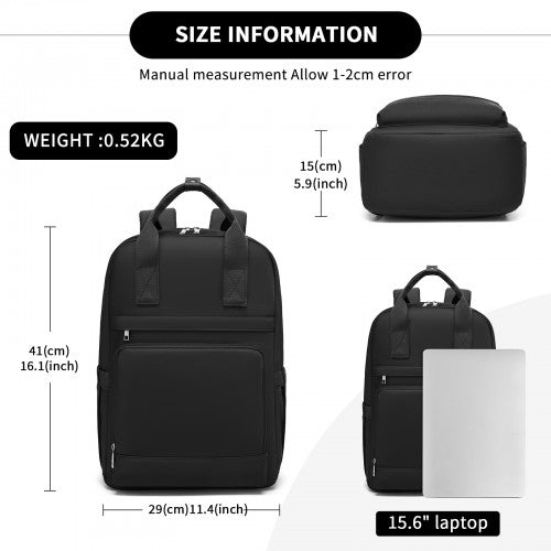 Kono Casual Contemporary Backpack with Laptop Sleeve & Padded Straps - Black