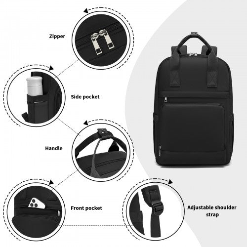 Kono Casual Contemporary Backpack with Laptop Sleeve & Padded Straps - Black