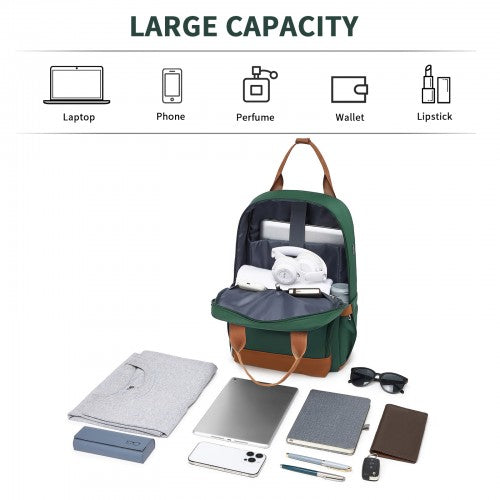 Kono Casual Backpack with Laptop Sleeve & Padded Straps — Green and Brown | Neil's Luggage Store