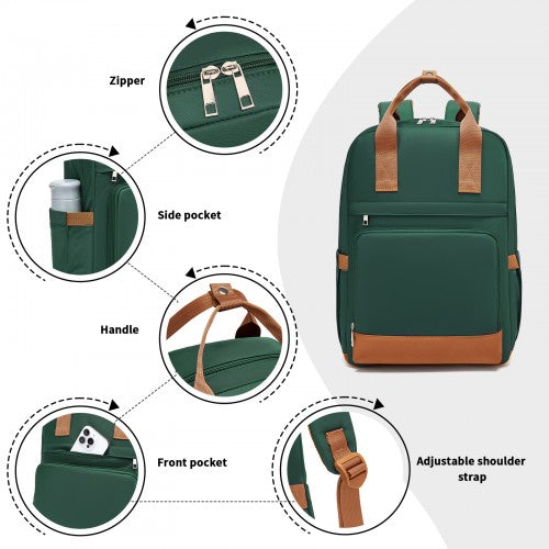 Kono Casual Backpack with Laptop Sleeve & Padded Straps — Green and Brown | Neil's Luggage Store