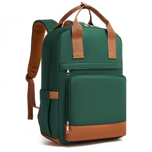 Kono Casual Backpack with Laptop Sleeve & Padded Straps — Green and Brown | Neil's Luggage Store