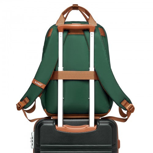 Kono Casual Backpack with Laptop Sleeve & Padded Straps — Green and Brown | Neil's Luggage Store