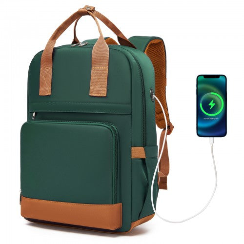 Kono Casual Backpack with Laptop Sleeve & Padded Straps — Green and Brown | Neil's Luggage Store