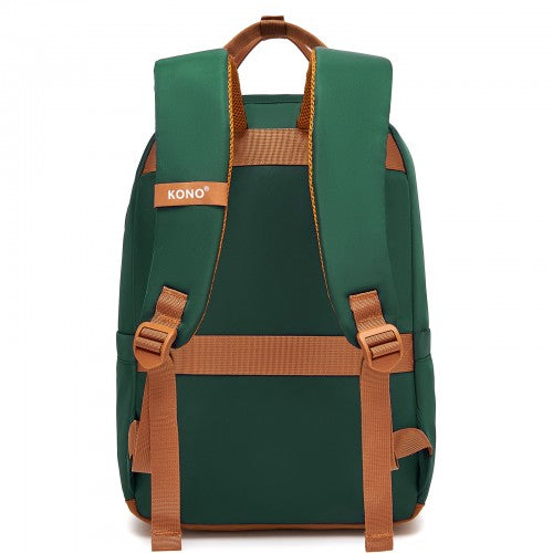 Kono Casual Backpack with Laptop Sleeve & Padded Straps — Green and Brown | Neil's Luggage Store