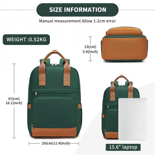 Kono Casual Backpack with Laptop Sleeve & Padded Straps — Green and Brown | Neil's Luggage Store