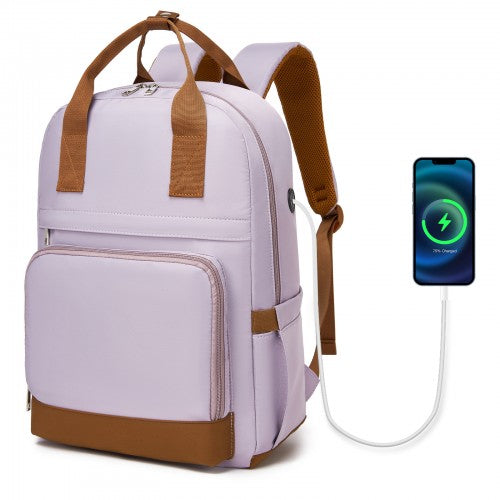 BPK2502 - Kono Casual Contemporary Backpack with Laptop Sleeve & Padded Straps for Daily Commute - Purple and Brown | Neil's Luggage Store