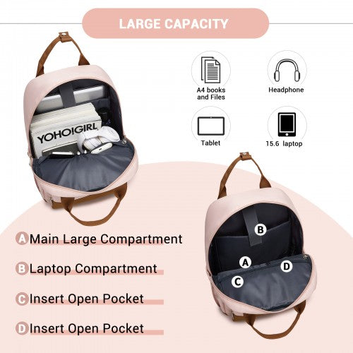 BPK2502 - Kono Casual Contemporary Backpack with Laptop Sleeve & Padded Straps for Daily Commute - Pink and Brown | Neil's Luggage Store