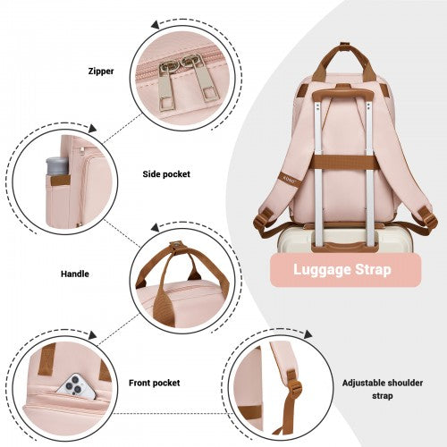 BPK2502 - Kono Casual Contemporary Backpack with Laptop Sleeve & Padded Straps for Daily Commute - Pink and Brown | Neil's Luggage Store