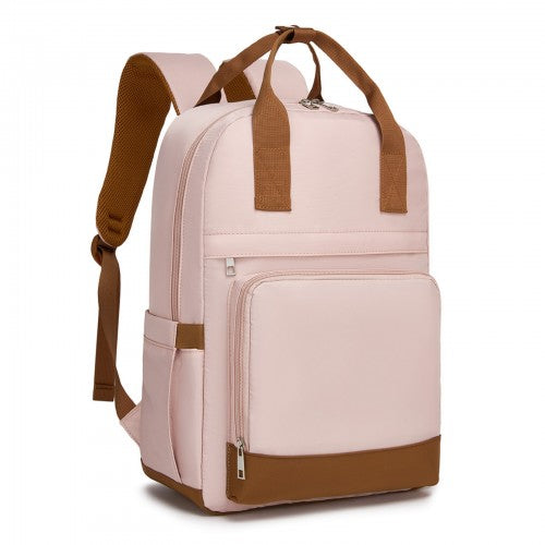 BPK2502 - Kono Casual Contemporary Backpack with Laptop Sleeve & Padded Straps for Daily Commute - Pink and Brown | Neil's Luggage Store