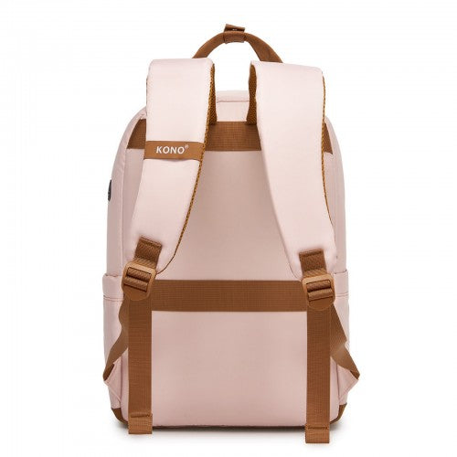 BPK2502 - Kono Casual Contemporary Backpack with Laptop Sleeve & Padded Straps for Daily Commute - Pink and Brown | Neil's Luggage Store
