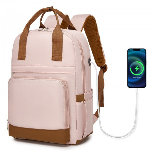 BPK2502 - Kono Casual Contemporary Backpack with Laptop Sleeve & Padded Straps for Daily Commute - Pink and Brown | Neil's Luggage Store