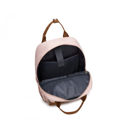 BPK2502 - Kono Casual Contemporary Backpack with Laptop Sleeve & Padded Straps for Daily Commute - Pink and Brown | Neil's Luggage Store