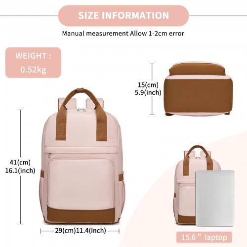 BPK2502 - Kono Casual Contemporary Backpack with Laptop Sleeve & Padded Straps for Daily Commute - Pink and Brown | Neil's Luggage Store