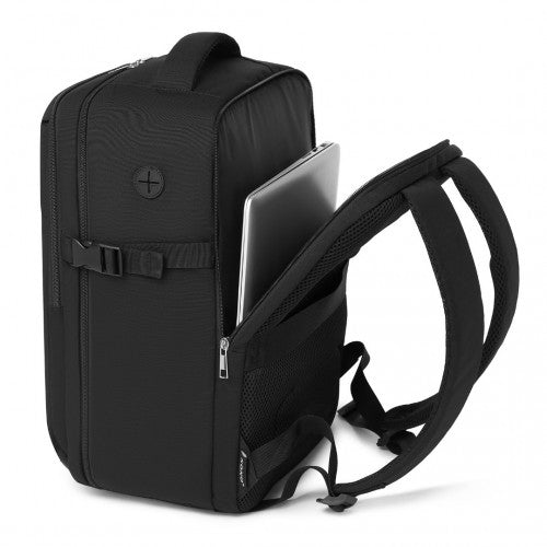 Kono 20L Cabin Backpack with Red Trim for 15.6" Laptop, Water-Resistant Travel Daypack with Luggage Strap - Black