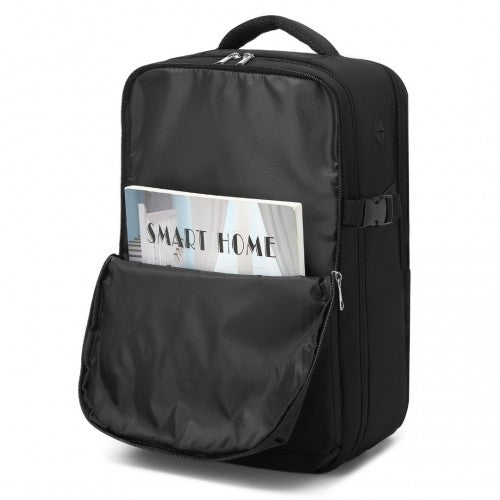 Kono 20L Cabin Backpack with Red Trim for 15.6" Laptop, Water-Resistant Travel Daypack with Luggage Strap - Black