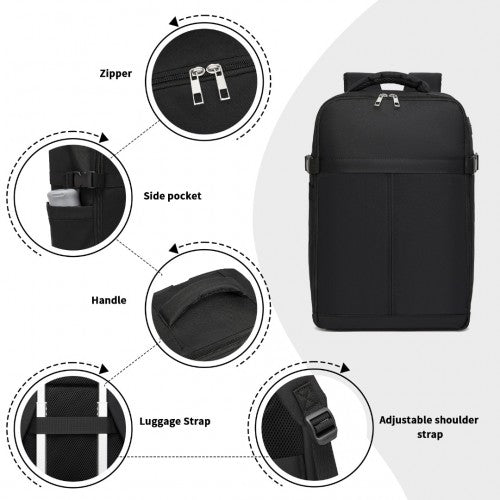 BPK2505 - Kono Urban Smart 15L Carry-On Backpack with Luggage Strap – Ideal for Travel, Work & Daily Commute - Black | Neil's Luggage Store